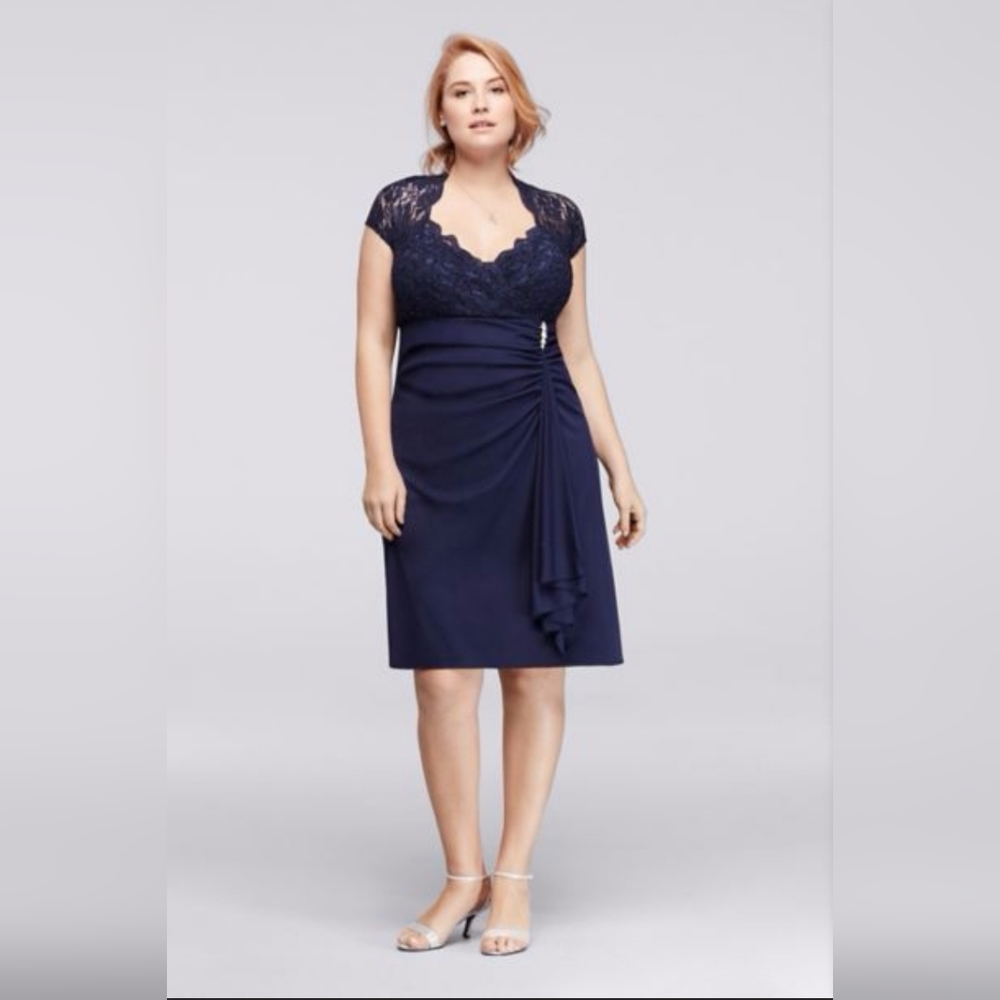 David's Bridal Navy Blue Knee Length Dress - 18W